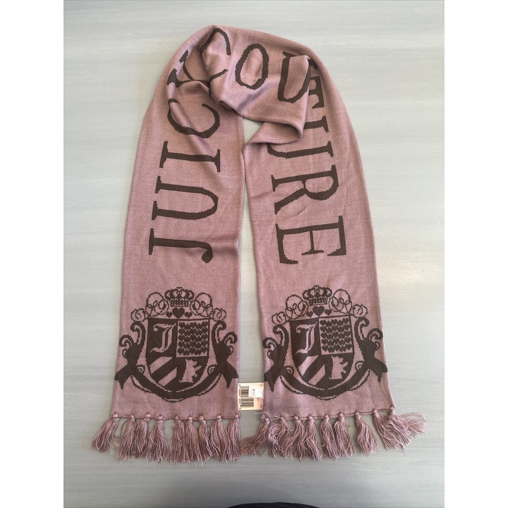 Juicy Couture Authentic Wool Blend Y2K NEW Pink Crest Scarf
